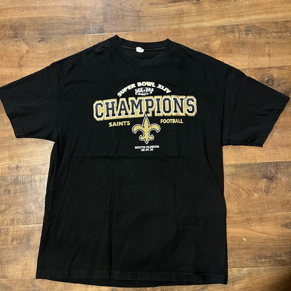 Vintage Y2K 2009 XL Black Saints Super Bowl XLIV Champions Short Sleeve T-Shirt